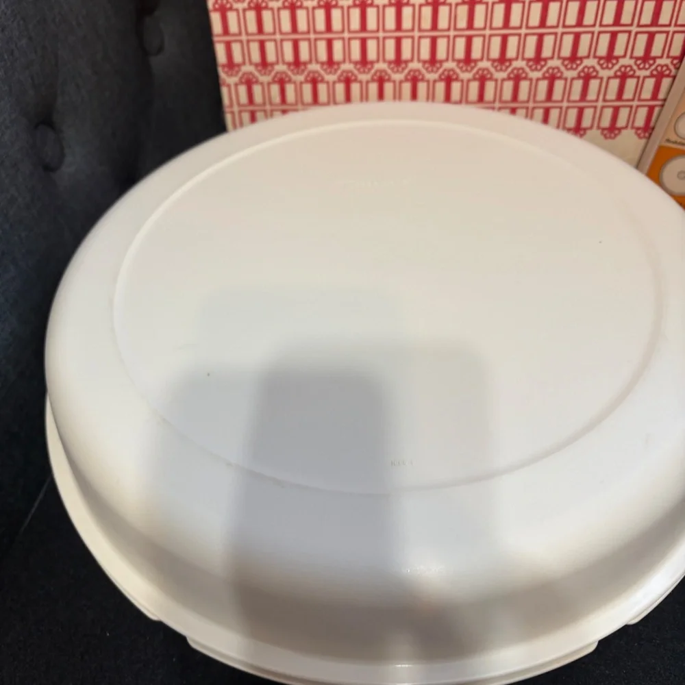 1982 TUPPERWARE  Divided Serving Tray Dip Bowl & Lid Set Almond #1665 & Box NOS